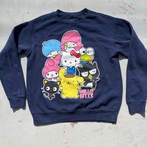 Men's Hello Kitty Sweatshirt Blue Spell-Out M Cartoon Japan Anime Art Cute Cult